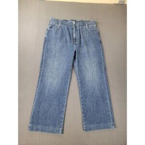 J.Crew Jeans Womens 31 Blue Denim Wide Leg Cropped Elastic Waist Pull On Stretch